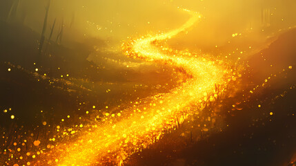 Shimmering golden path of light sparkles against soft background, creating magical and festive atmosphere. perfect for holiday themes and celebrations. Shimmering Path. Illustration