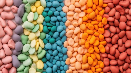 Fototapeta premium Colorful symmetrical arrangement of rainbow-colored beads for creative designs