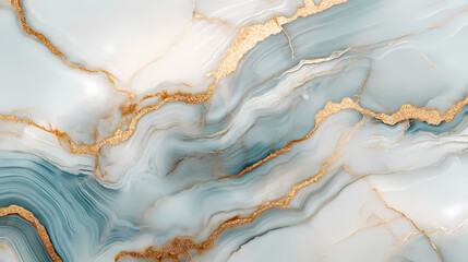Naklejka premium Striking agate inspired marble composition highlighting a captivating blend of ivory slate and aquamarine tones with shimmering golden veins. Shimmering Path. Illustration