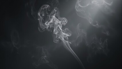 Ethereal smoke swirls in soft gray shapes against a dark void