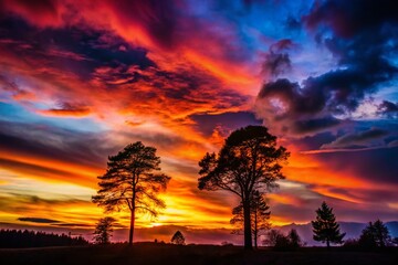 Silhouette of Trees Against a Dramatic Near-Black Sky at Twilight