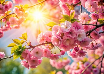 Silhouette Sakura Branch, Pink Flowers, Spring Park, Sunny Day, Delicate Petals
