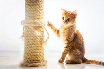 Sisal Rope Cat Scratching Post Double Exposure Stock Photo - White Background with Copy Space