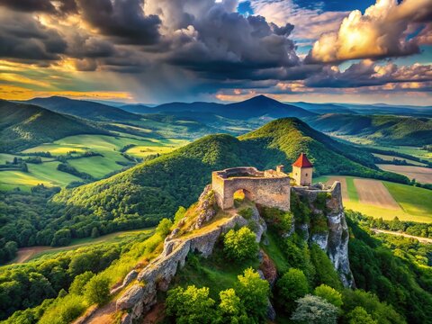 Sirok Castle Hungary Panoramic View Matra Mountains Majestic Landscape