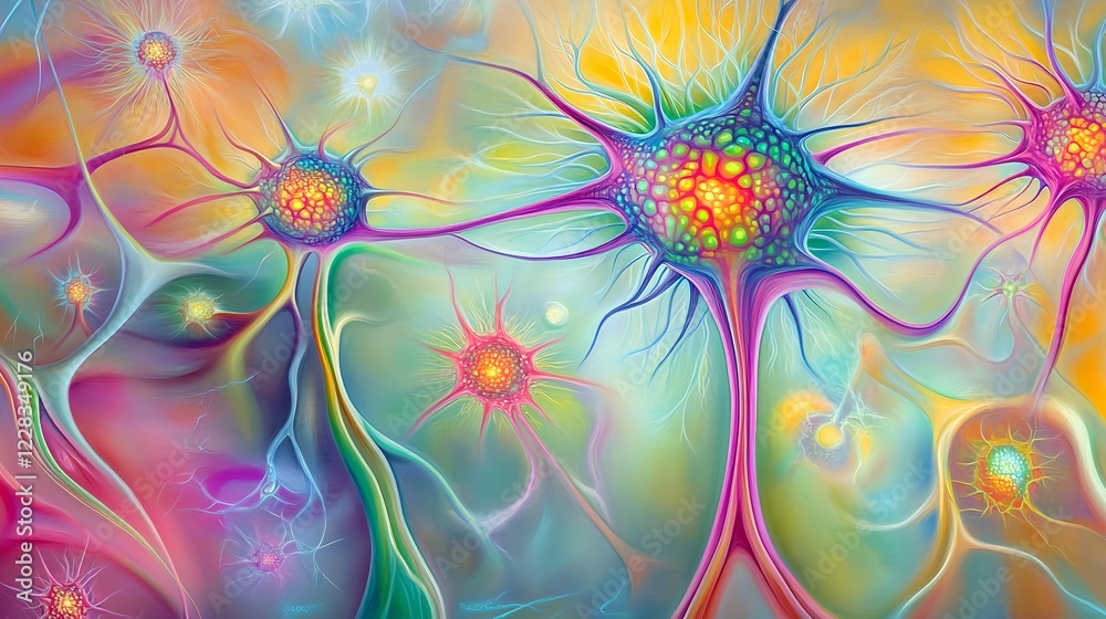 Wall mural abstract representation of neural pathways with vibrant colors