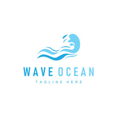 simple design of ocean wave logo with ocean blue color concept illustration symbol icon