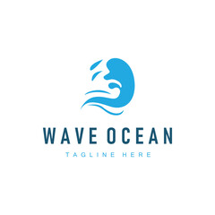 simple design of ocean wave logo with ocean blue color concept illustration symbol icon