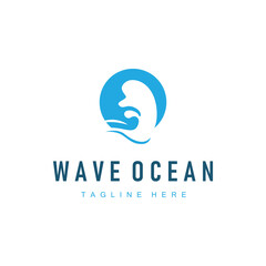 simple design of ocean wave logo with ocean blue color concept illustration symbol icon