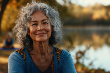 Serene Elderly Woman Near a Lake 