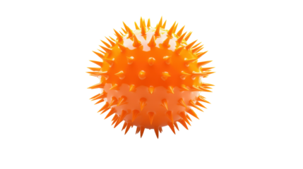 Orange spiky ball rotating on transparent background: 3d illustration. Transparent background