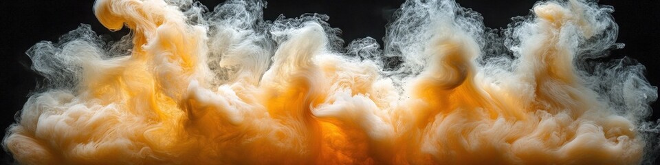 Obraz premium Dynamic Abstract Orange Smoke on Black Background: Vibrant Swirling Cloud of Atmospheric Visual Elements Evoking Energy and Creativity. Perfect for Design Inspiration