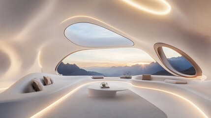 AI generates a contemporary household interior design in white for futuristic apartments