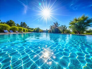 Fototapeta premium Sparkling Blue Pool Water on a Sunny Summer Day - Perfect for Relaxation