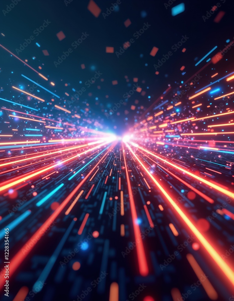 Fototapete abstract glowing lines represent high speed data transfer. colorful lines move fast across digital s