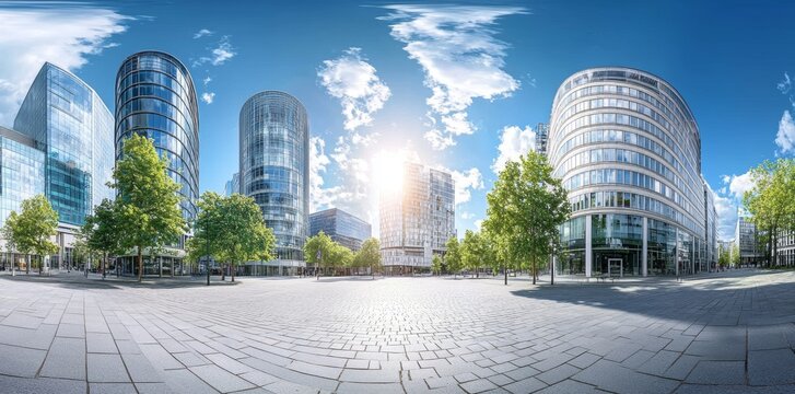 Seamless 360-degree spherical panorama HDRI equirectangular projection of a daytime Big City Future Sky, ideal for providing lighting and reflection in 3D scene rendering