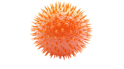 Orange virus cell covered with spikes on transparent background. Transparent background