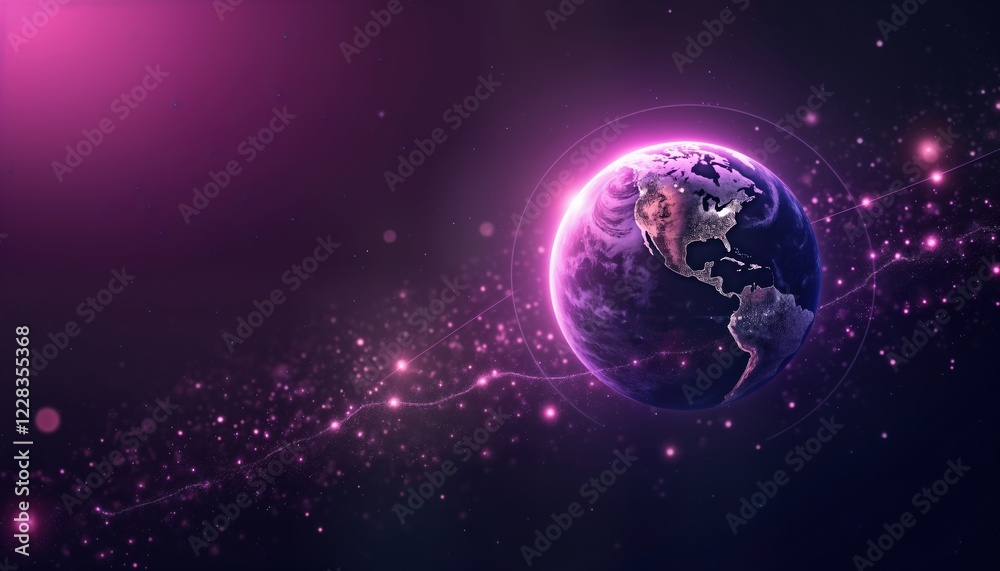 Poster purple space planet background with astronomy theme. digital abstract cosmos graphic design. shows g