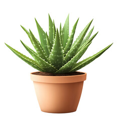 Aloe Vera Plant in Pot, Fresh and Green, Natural Healing Herb, Isolated on Transparent Background