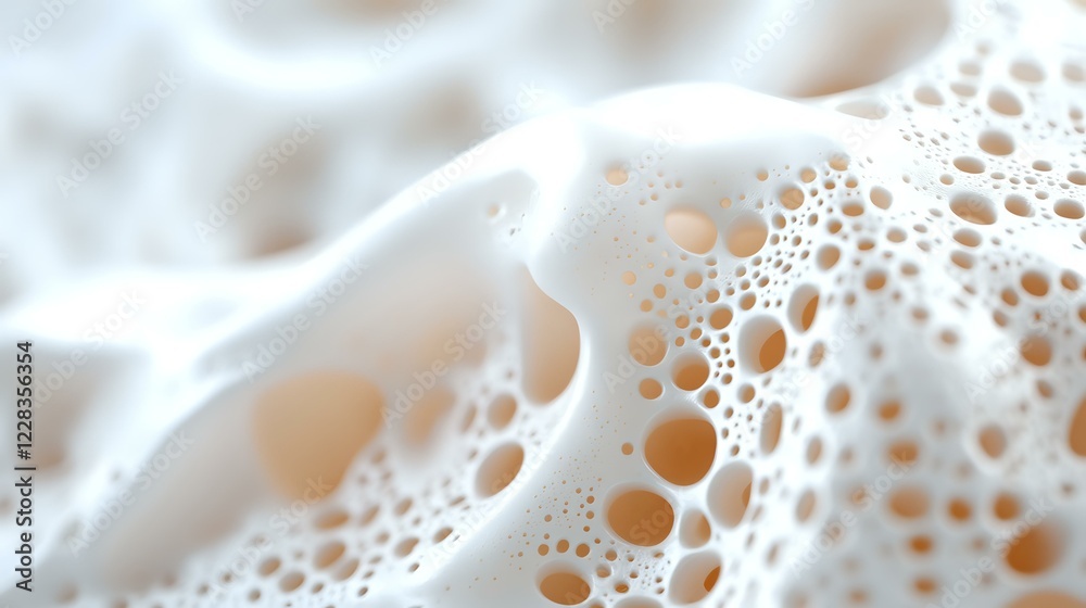 Poster macro view of white soap foam bubbles with orange glow creating abstract pattern. clean fresh textur