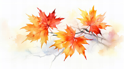 秋の紅葉の水彩画