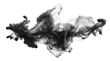 Black and white ink mixing together on transparent background. Transparent background