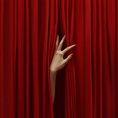 red velvet curtain with hand