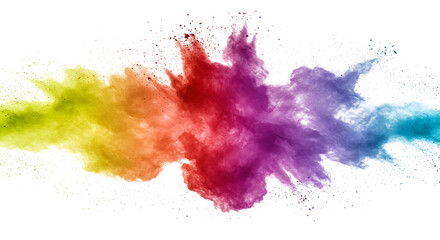 colorful rainbow holi paint color powder explosion with bright colors isolated white wide panorama background
