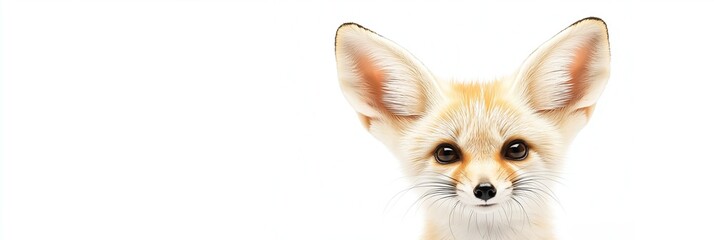 Obraz premium Captivating studio portrait of an adorable fennec fox, featuring its large ears, set against a clean white background, emphasizing minimalism and the charm of wildlife