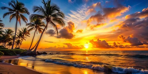 Stunning Sunset Beach Landscape with Bokeh - Golden Hour Coastal Scene
