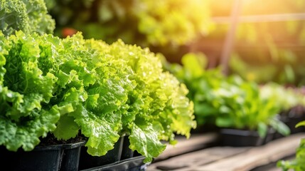 Vibrant Green Lettuce Plants in a Greenhouse Setting