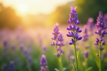 Obraz premium Softly shining lavender flowers dance in the sunlight, fields, meadow,