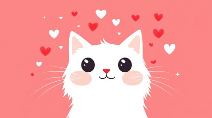 Cute cat with red heart for Valentine’s Day greeting card design