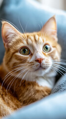 Peaceful cat relaxation close up in cozy home setting
