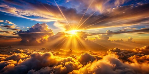 Fototapeta premium Sunbeams Piercing Cloudscape: Dramatic Double Exposure Photography