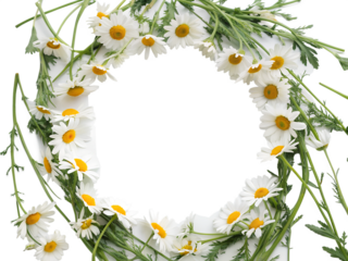 Circle Chamomile Frame on Transparent Background. PNG