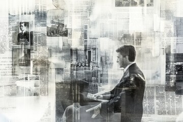 Overlapping vintage newspaper clippings creating a layered historical narrative of early 20th century events and personalities. Generative AI