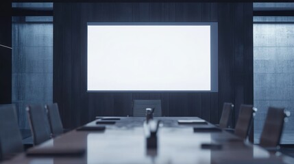 Modern Conference Room with Blank Screen and Empty Chairs