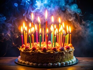 Surreal 17th Birthday Cake with Floating Candles on Black