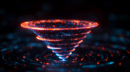 A large digital funnel processes vast streams of online data symbolizing big data technology analysis and transformation into valuable insights futuristic minimalistic design with bright tones

