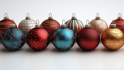 Ornaments in a row on white for decoration