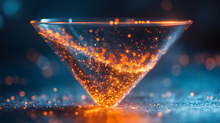 A large digital funnel processes vast streams of online data symbolizing big data technology analysis and transformation into valuable insights futuristic minimalistic design with bright tones

