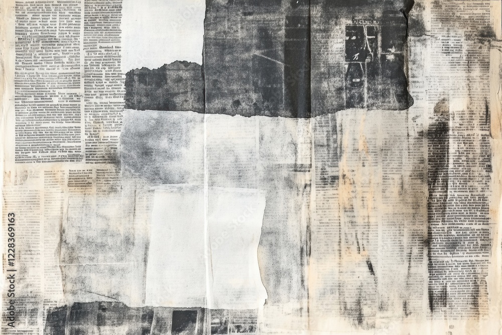Poster vintage newspaper clippings overlap creating a textured and layered artistic composition from mid 20