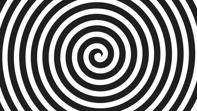 Turning hypnotic spiral animation. Black and white stripe swirl. Optical illusion tunnel. Loop