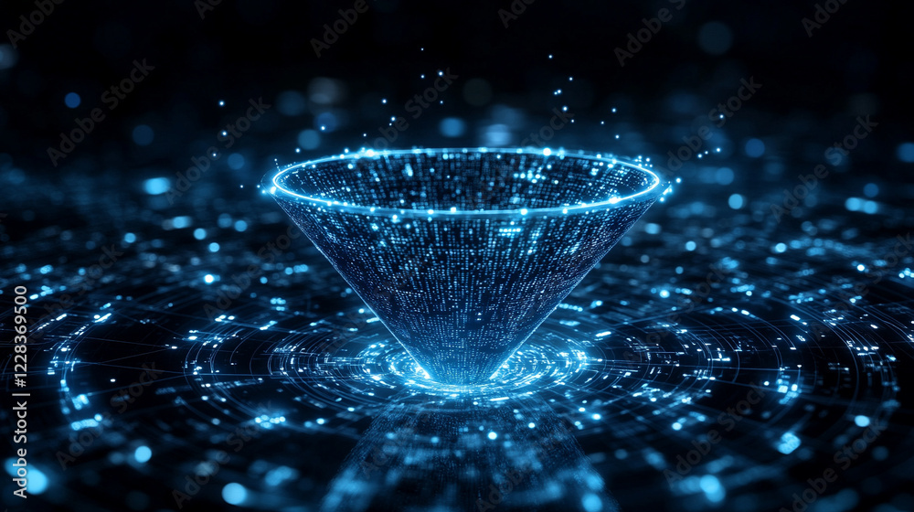 Poster a large digital funnel processes vast streams of online data symbolizing big data technology analysi