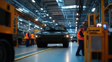 Naklejka premium Military vehicle assembly factory floor