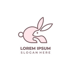 Fototapeta premium Cute rabbit logo with lineart and shape style