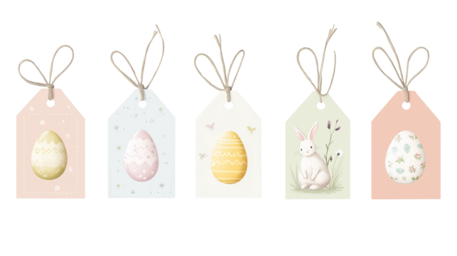 Easter gift tags featuring bunny and egg illustrations