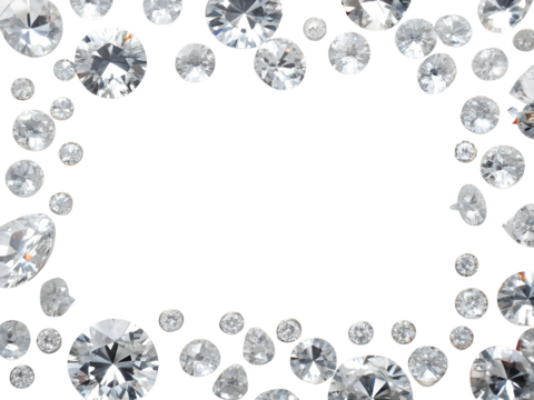 Sparkling Diamond Frame on Transparent Background. PNG