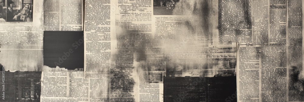 Poster Vintage newspaper clippings create an artistic collage showcasing history through faded texts and images from the past. Generative AI
