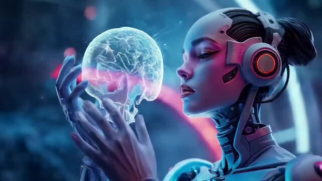 Robot droid fascinated by a hologram of her creator's biological brain. To her it was like holding her creator in her hands.
